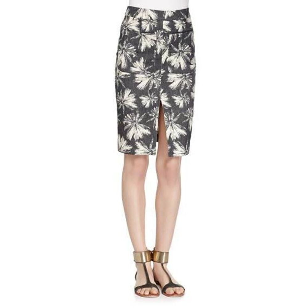 L'AGENCE Palm Tree Print Denim Pencil Skirt